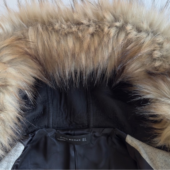 Zara Women's Gray Fur-Trimmed Wool Blend Coat Size Small - Picture 5 of 8